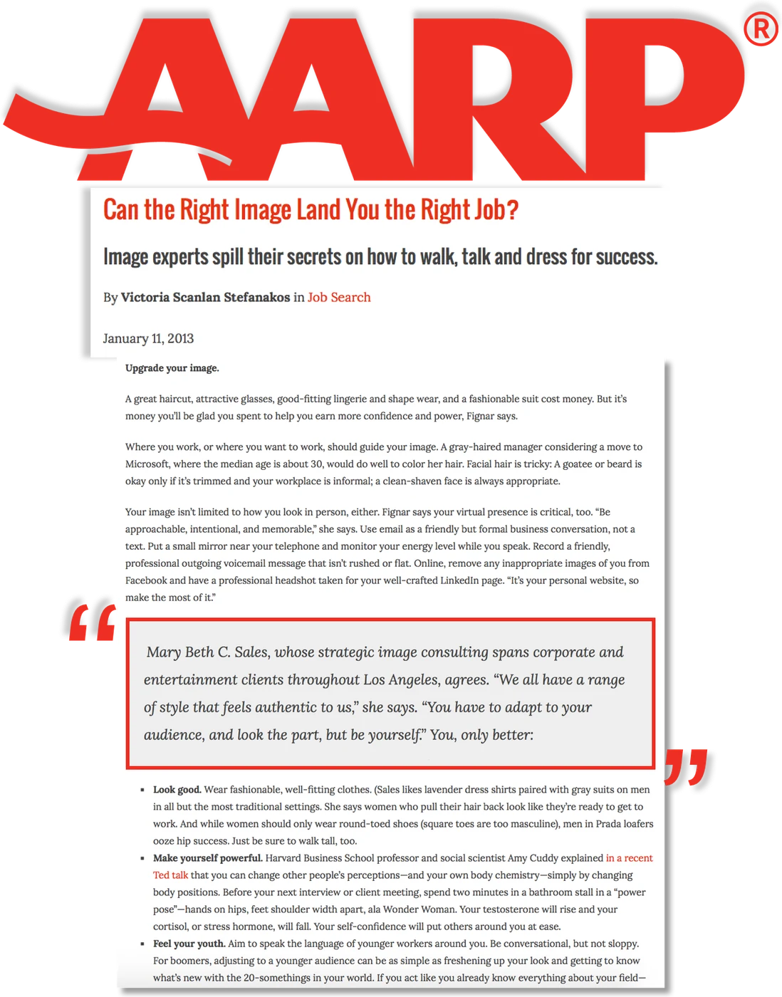 AARP clipping: Mary Beth Sales, image expert, in Can the Right Image Land You the Right Job?