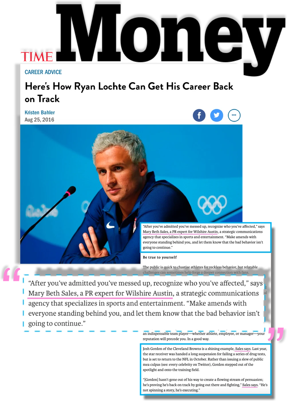 TIME Money clipping: Mary Beth Sales, PR expert, on how Ryan Lochte can get his career back on track